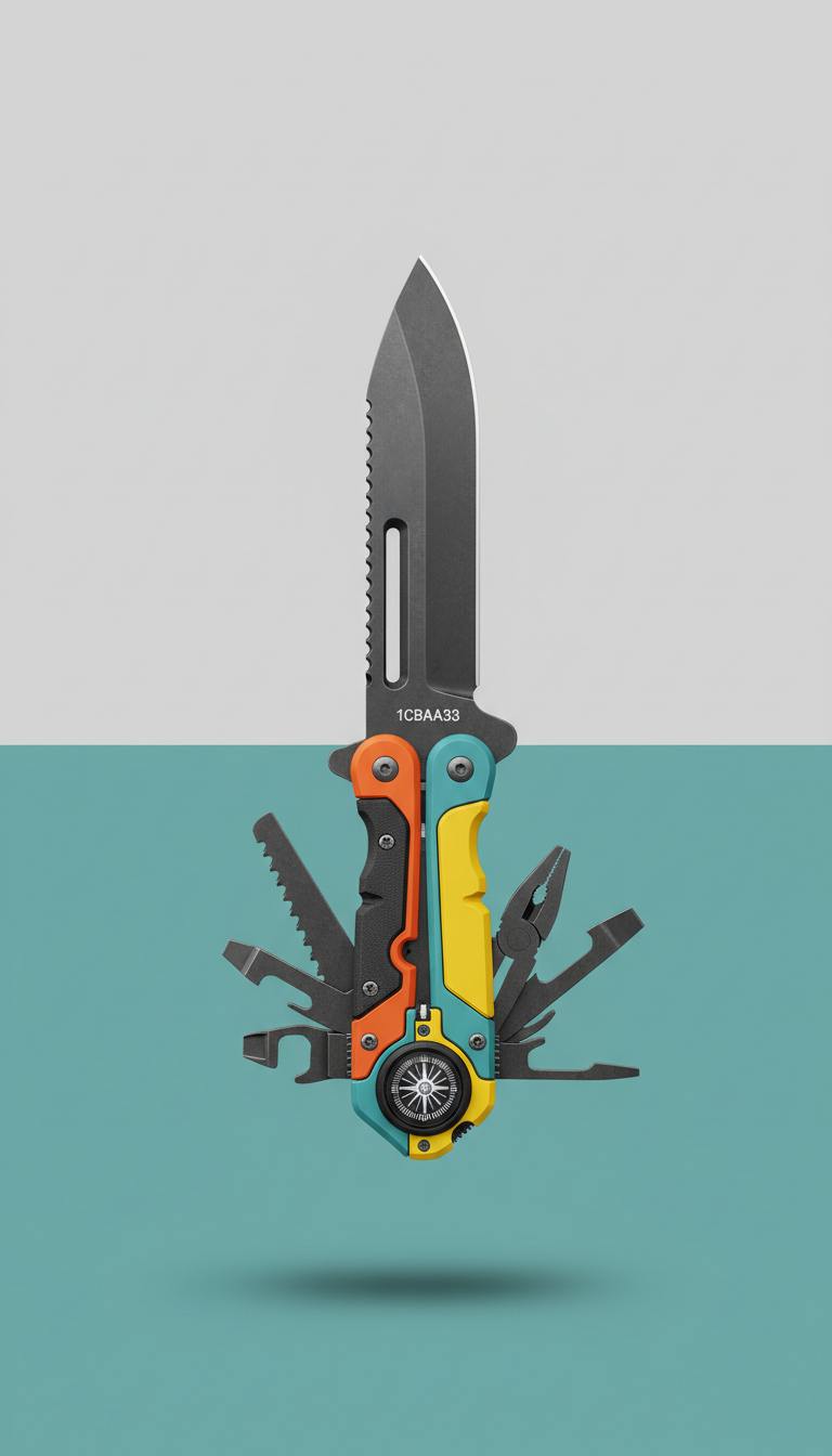 Multi-Tool Survival Knife with Integrated Firestarter